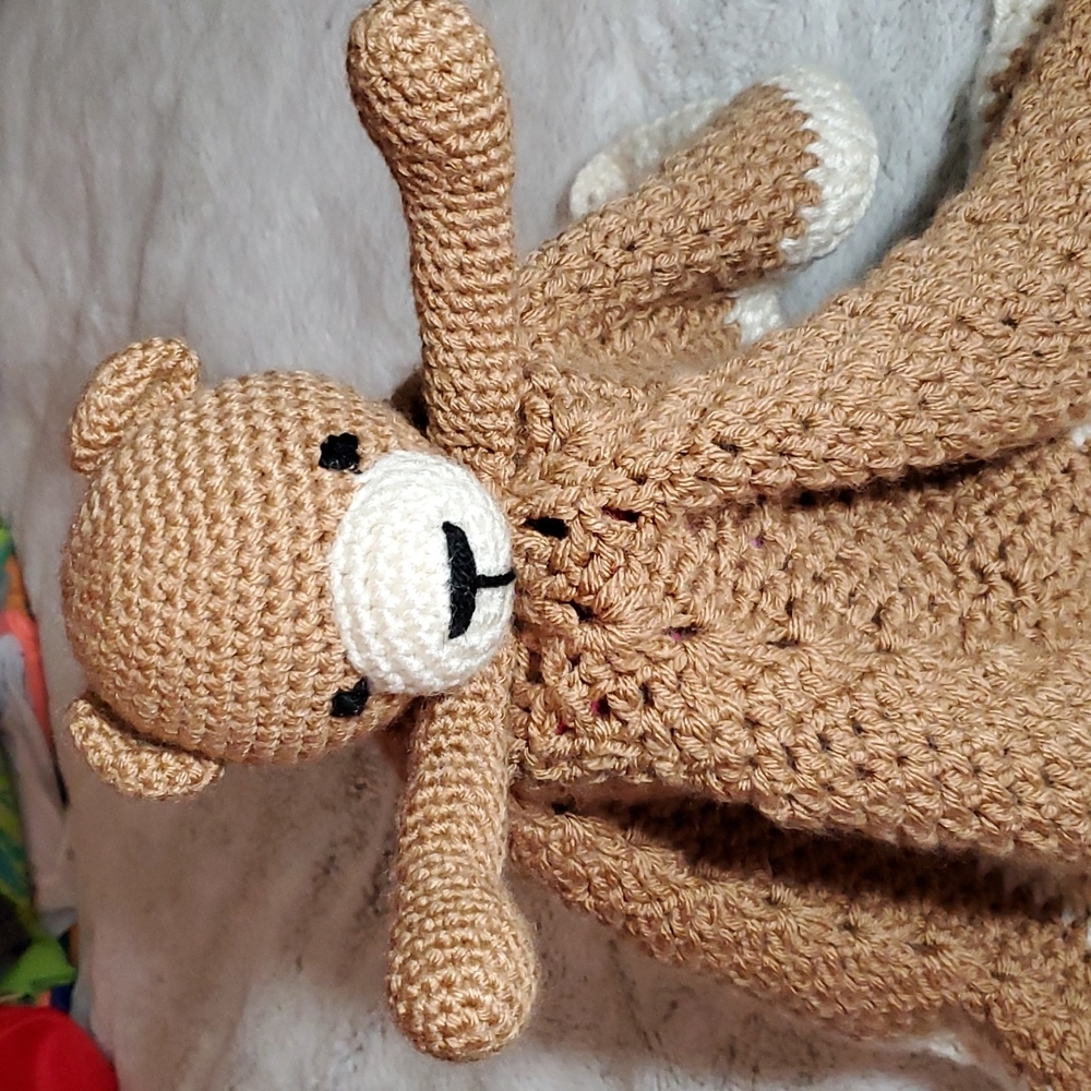 Handmade Knitted 5-Point Star Infant's Teddy Bear Snuggle Blankie-Washable - Picture 8 of 15